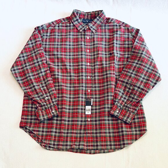NWT Ralph Lauren Blue Label red plaid button down shirt Men's 3XB Classic Fit